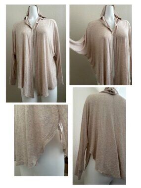 HIP Women Size S Rayon Open Front Batwing Top with Hoodie, Pinkish Cream